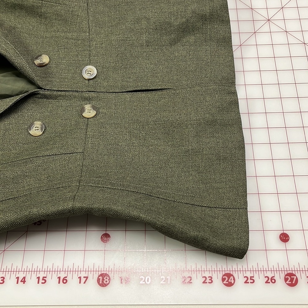 ANTONIO MELANI Career Olive Fitted Subtle Herringbone Blazer Collar Detail SZ 12 - Picture 16 of 16